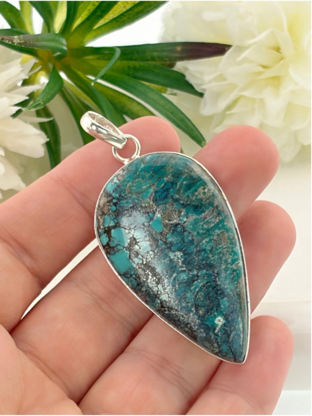 Large Sterling Silver 925 Southwest Turquoise Pendant Contemporary Handmade New - Picture 5 of 13